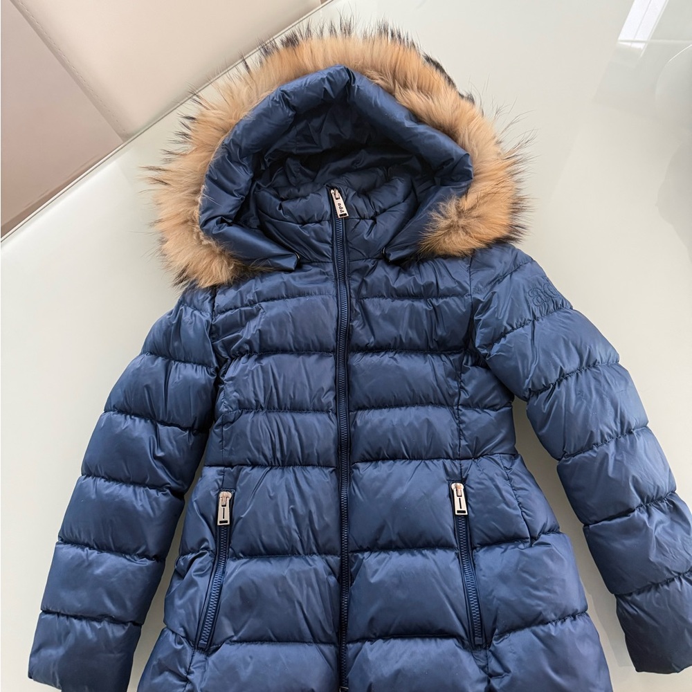 ADD navy blue down Puffer Jacket with Fur Hood. Size 8